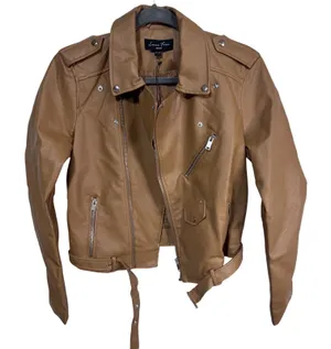 Love Tree Medium Tan Moto Jacket Women's Faux Leather‎ Biker thumbnail 1