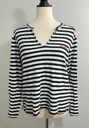 Madewell Small Black & White Striped "Mwah" Embroidered Long-Sleeve Top thumbnail 1