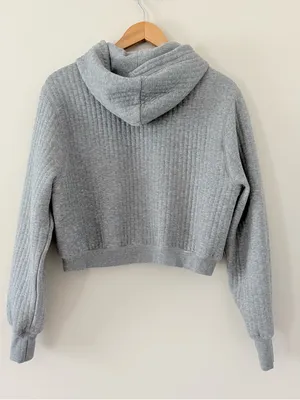 Aerie OFFLINE By Aerie Coffee Run Cropped Hoodie Grey Pullover Ribbed Size M thumbnail 5