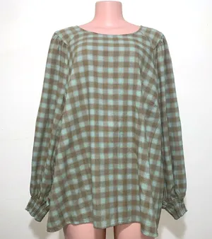 Ava & Viv woman plus size 2X long sleeve blouse top green & brown squared thumbnail 1