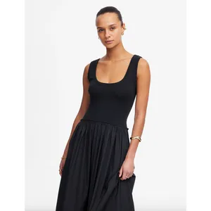 Madewell Mixed Poplin Scoopneck Maxi Dress Cotton A Line Minimalist Black M NWT thumbnail 2