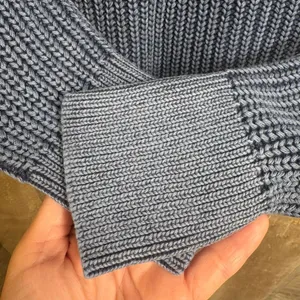 Aerie Vintage Cotton Dyed Navy Blue V Neck Cozy Chunky Sweater Small thumbnail 4