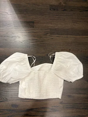 Aerie White Cropped Puff Sleeve Crop Top thumbnail 6