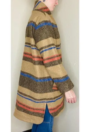 Banana Republic Retro Tan Preppy Winter Plaid Stripe Jacket thumbnail 7