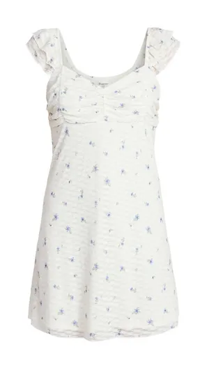 No Boundaries NWT Sz S Double Ruffle Ruched Mini Dress Winter White Floral thumbnail 2
