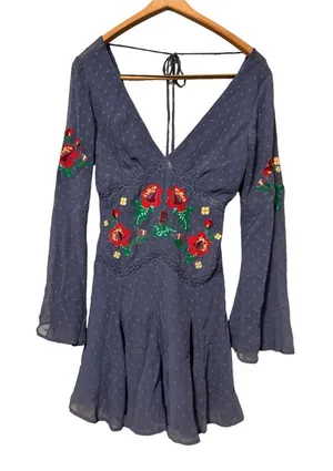 ASOS‎ DESIGN textured embroidered godet skater mini dress with lace trims Size O thumbnail 1