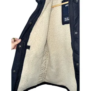 Abercrombie & Fitch Black Sherpa Lined Hooded Parka Jacket Utility Coat Size S thumbnail 9