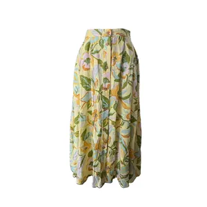 Zara Floral Printed Linen Blend High Waist Maxi Button Skirt Yellow XS thumbnail 3