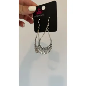 Paparazzi Silver Crescent Moon Dangle Earrings Boho Fringe Tribal Fishhook thumbnail 3
