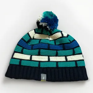 SMARTWOOL Merino Wool Knit Pom Pom Beanie Made in Canada Blue White Green thumbnail 1