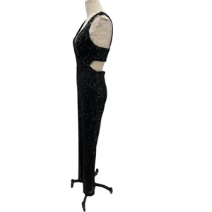 Ieena for Mac Duggal Jumpsuit 26691 Sequin Cut Out Wide Leg‎ Black Size 4 thumbnail 7