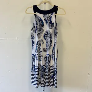 Tommy Bahama Paisley Stripe Sleeveless V-Neck Shift Midi Dress Large Blue White thumbnail 2