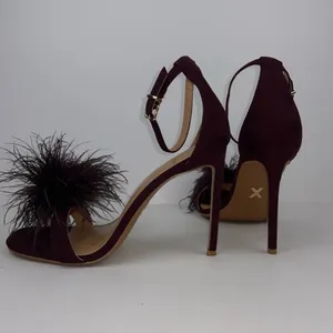 Heel Sandals Stilettos Size 9 Pom Pom by Express Heels Brown Burgundy color thumbnail 8