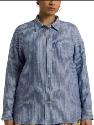 NWT Ralph Lauren Women’s Shirt Relaxed Fit Pinstripe 100% Linen Pinstripe Button thumbnail 2