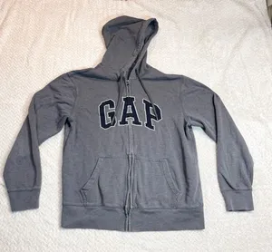Gap Logo Gray Y2K Zip Up Hoodie‎ Unisex Size Medium thumbnail 1
