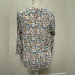 CYNTHIA ROWLEY Floral V-Neck Blouse - Multicolor P2P: 19" thumbnail 6