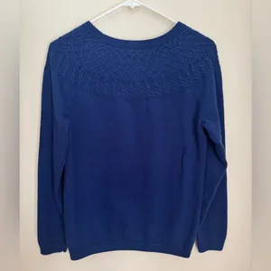 Talbots Cable Yoke Cotton Cashmere Blend Sweater Navy Size Medium Pullover thumbnail 2