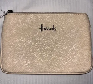 Harrods Pebbled Leather Zip Pouch in Cream thumbnail 1