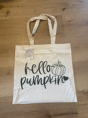 Hello Pumpkin Fall Halloween Tote Bag White thumbnail 1