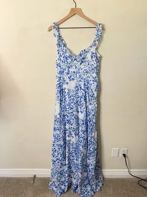 NWT Sau‎ Lee Womens Evangeline Blue Chiffon Printed Evening Dress Gown Size 10 thumbnail 6