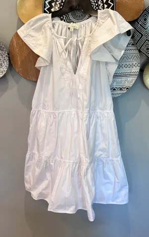 Pinch Women White Tiered Cotton Flutter Sleeve Babydoll Dress 3640D Small thumbnail 1