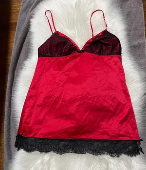 Victoria's Secret Cami Top Red w/ Black Lace thumbnail 1