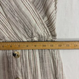 Indigo Rein Linen Dress Womens S Beige Striped Button‎ Skirt Coastal Boho Casual thumbnail 6