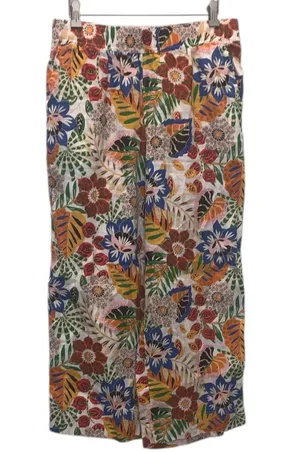 C&C California Linen Pants L Wide Leg Floral Print Pull On Colorful Relaxed thumbnail 1