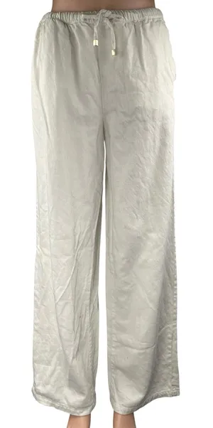Zara Women's White Cream High Waisted Wide Leg Drawstring Trousers Pants Size M thumbnail 1