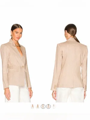 Veronica Beard Linen Blend Upcollar Dickey Blazer in Tan size 6 thumbnail 2