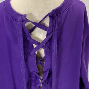 Nina Lace Up Back Sweatshirt Purple Size 1X thumbnail 3
