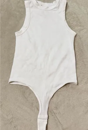 Women's White Ribbed Sleeveless Bodysuit thumbnail 1