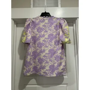 Size Large Jodifl Embroidered Puff Sleeve Purple Floral Green Top Blouse Boho thumbnail 3