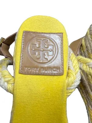 Tory Burch wms yellow strappy herringbone fabric 3" wedge heels sz 6M SKU 10-766 thumbnail 12