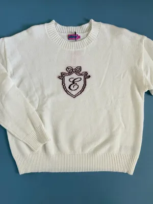 NWT‎ Edikted So Preppy White Crest Logo Cotton Crewneck Sweater thumbnail 5