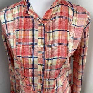 Free People One Pink Plaid Button Up Shirt Small thumbnail 2