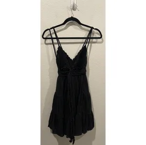 Crochet V-Neck Strap Mini Sun Black Dress thumbnail 4