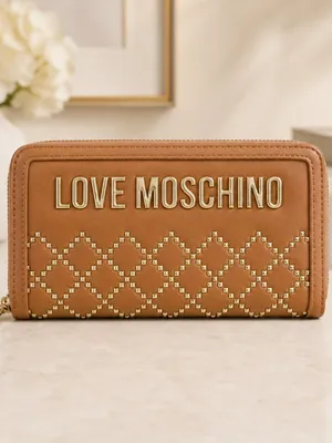 Love Moschino Tan Studded Zip-Around Wallet Gold Logo NWT thumbnail 3