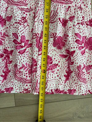 Zara Pink White Cut Out Floral Tiered Skirt Beaded Boho Cottagecore Maxi Dress M thumbnail 12