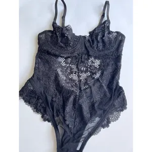 OH LA LA CHERI Women's Unlined Lace Lingerie Teddy with Underwire Black size Sma thumbnail 4