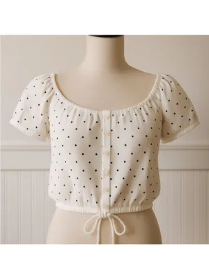Hollister White Polka Dot Off-Shoulder Crop Top – Size Small thumbnail 2