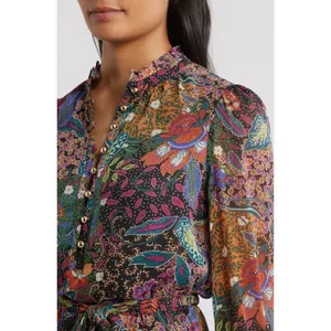 Vince Camuto Floral Paisley Long Sleeve Mini Dress Ruffle Neck Belted Colorful thumbnail 2
