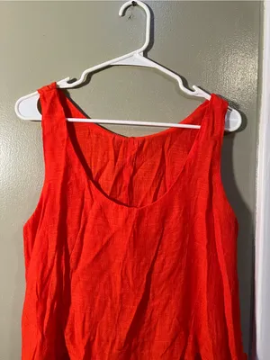 Women’s Size Large Sleeveless Blouse Scoop Neck Tiered Bright Orange Viscose thumbnail 4