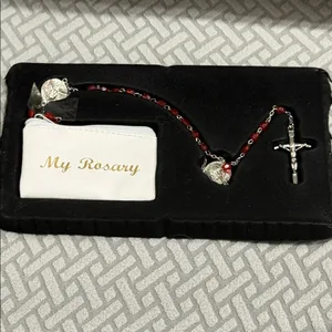 Vtg red rosary Pope John Paul II canonization Jesus Immaculate Conception red thumbnail 14