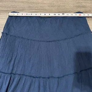 Chaps Maxy SKirt L‎ Navy Blue Crinkle Gauze Tiered Large Boho 100% Cotton Flowy thumbnail 7