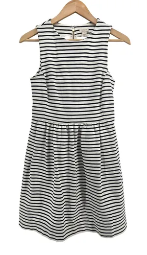 J.Crew Dress Womens XS C4098 White Black Striped Sleeveless EUC thumbnail 1