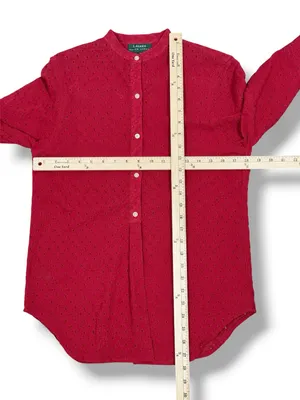 Lauren Ralph Lauren Eyelet Button Up Tunic Shirt Red Small Cottage Preppy Cotton thumbnail 10