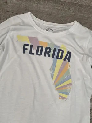Florida Map Print White Long Sleeve T-Shirt By State Of Mine Size M thumbnail 1
