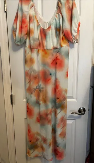 Banana Republic Maxi Dress Size 12 White Orange Floral Print thumbnail 1