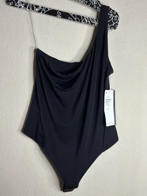 Lululemon Wundermost Ultra-Soft Nulu Asymmetrical Bodysuit Black size large NWT thumbnail 2